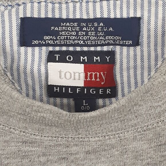 Vtg Tommy Hilfiger Adult Mens L Gray USA Made Crew Neck Sweatshirt Double Sided - Picture 3 of 12
